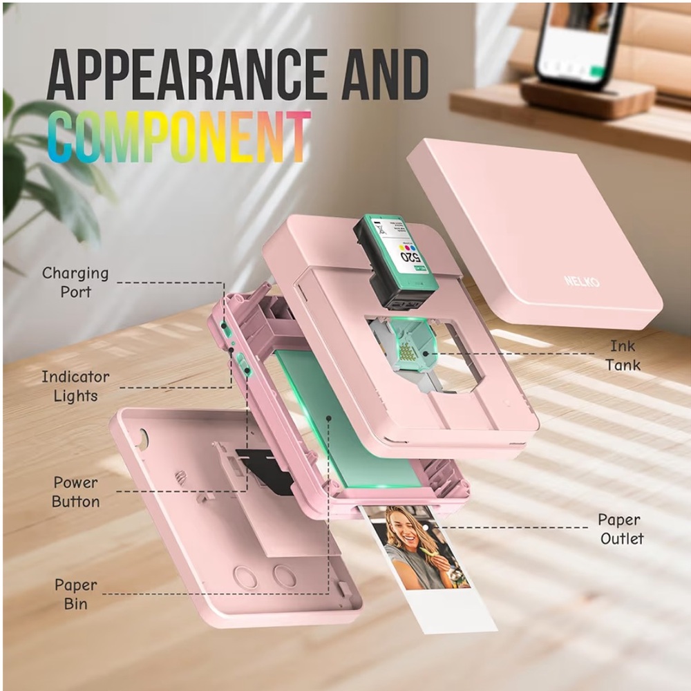 Photo Printer, PP01 Color Mini Portable Printer - Picture 4 of 4